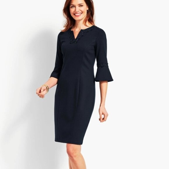 Talbots Embroidered Flounce Sleeve Navy Blue Dress Size 12 - Picture 1 of 10